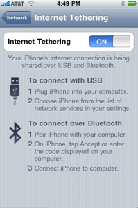iPhone tethering in action.